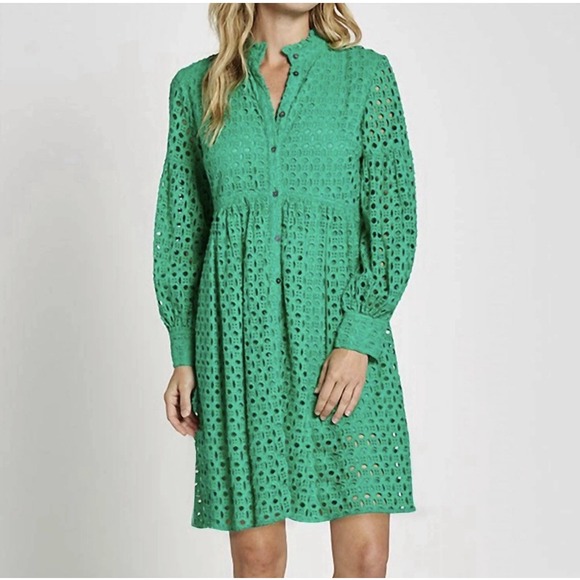 Jude Connally Dresses & Skirts - New Jude Connally Clover Green Eyelet Gloria Dress Large L‎